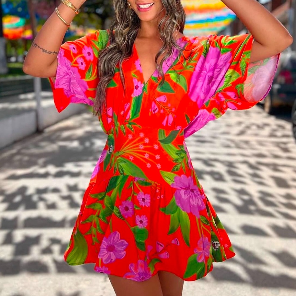 Floral Red and Pink Women's Dress